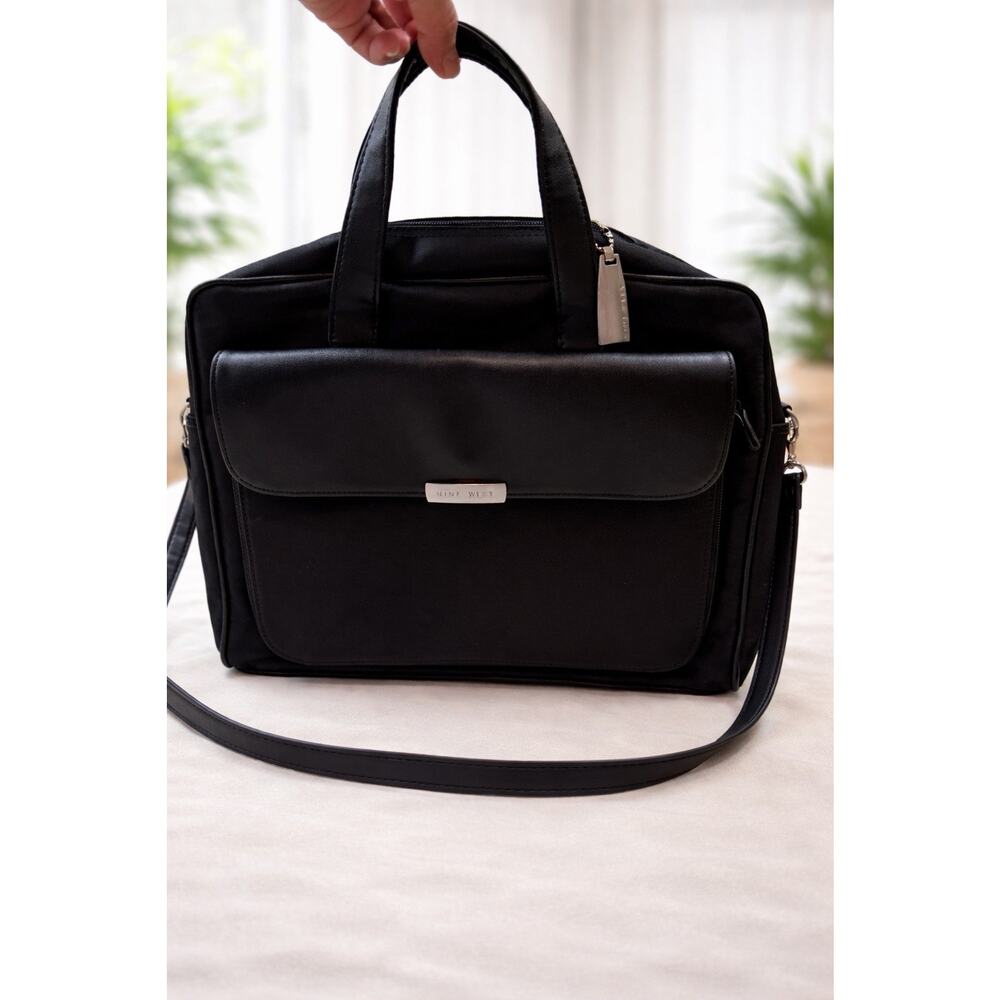 Nine West Black Satchel Handbag Crossbody Laptop Work Bag Faux Leather